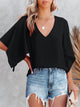 V-Neck Half Sleeve Blouse Black