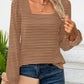 Striped Square Neck Flounce Sleeve Top