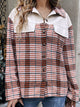Ivy Lane Plaid Collared Neck Drop Shoulder Jacket Deep Red