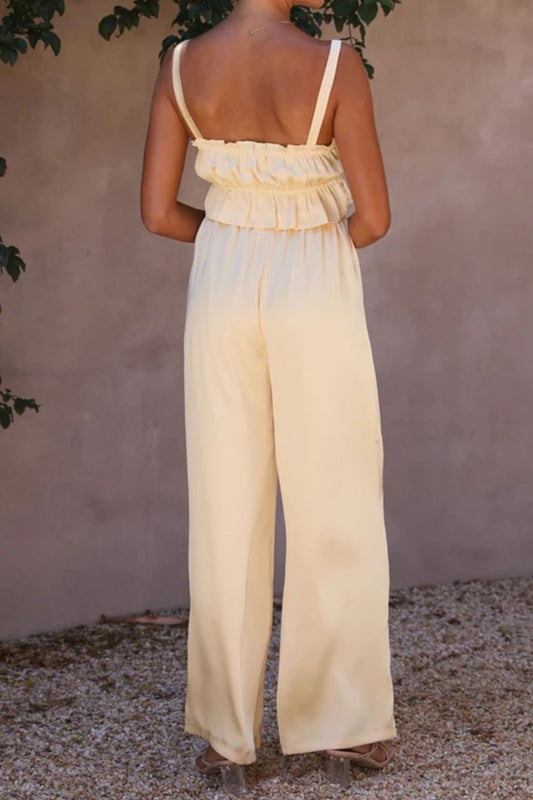 Ruffled Sleeveless Top and Wide Leg Pants Set