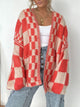 Plaid Open Front Long Sleeve Cardigan Deep Red