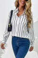 Perfee Vertical Stripes Button Down Shirt White Black