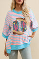 Boots Striped Round Neck Half Sleeve T-Shirt Blush Pink