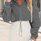 Drawstring Zip Up Dropped Shoulder Outerwear