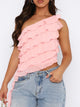 Layered Ruffled One Shoulder Tank Watermelon pink