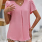 Mandy Ruche V-Neck Petal Sleeve Top