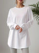 Smocked Cuff Round Neck Long Sleeve T-Shirt White