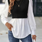 Contrast Round Neck Puff Sleeve Blouse