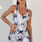 Printed Crisscross Wide Strap Active Romper