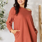 BOMBOM Drop Shoulder Long Sleeve Blouse with Pockets