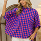 BiBi Plaid Button Up Dolman Sleeve Shirt