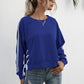 Ivy Lane Lace-Up Round Neck Long Sleeve Sweatshirt