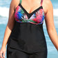 Plus Size Botanical Print Two-Tone Two-Piece Swimsuit