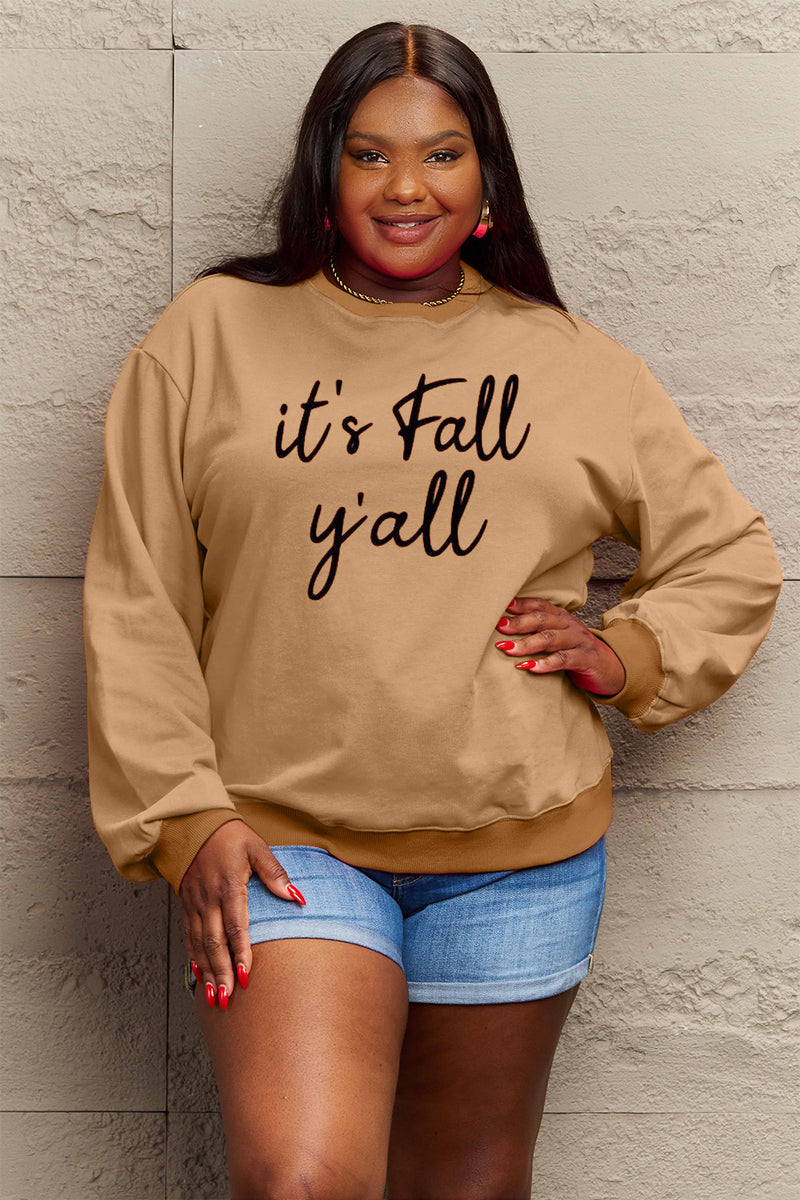 Simply Love Full Size IT'S FALL Y'ALL Graphic Sweatshirt Tan