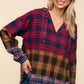 Haptics Plaid Edge Cut Detail Hooded Top