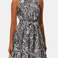 Printed Tie Waist Frill Trim Dress