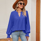 Notched Neck Flounce Sleeve Blouse