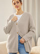 Button Down V-Neck Long Sleeve Cardigan Dust Storm