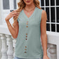 Decorative Button Eyelet V-Neck Tank