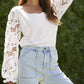 Ribbed Lace Trim Flounce Sleeve Knit Top