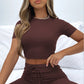 Round Neck Short Sleeve Top and Pants Set