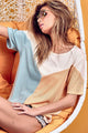 BiBi Round Neck Color Block Short Sleeve T-Shirt Mint Tangerine