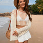 Openwork Boat Neck Long Sleeve Cover-Up