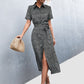 Printed Tie Waist Short Sleeve Shirt Dress