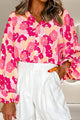 Printed Button Up Long Sleeve Blouse Strawberry