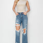 RISEN High Rise Distressed Crop Straight Jeans