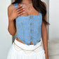 Smocked Square Neck Denim Top