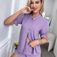 Flounce Sleeve Shirt and Frill Trim Shorts Lounge Set