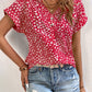 Printed V-Neck Short Sleeve Blouse