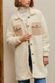 Collared Neck Long Sleeve Longline Teddy Jacket Beige