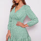 Printed Surplice Neck Puff Sleeve Ruffle Hem Dress