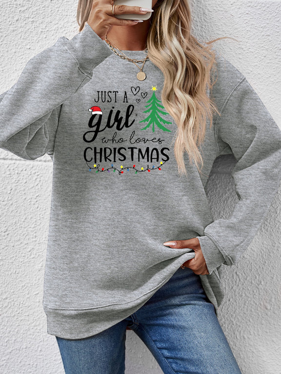 Letter Graphic Round Neck Sweatshirt Charcoal
