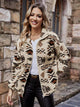 Geometric Zip Up Long Sleeve Outerwear Tan