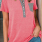 Full Size Half Button Short Sleeve T-Shirt