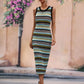 Striped Round Neck Sleeveless Midi Cover Up Dress