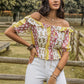 Ruffled Printed Off-Shoulder Short Sleeve Blouse