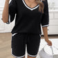 Contrast Trim V-Neck Top and Shorts Set