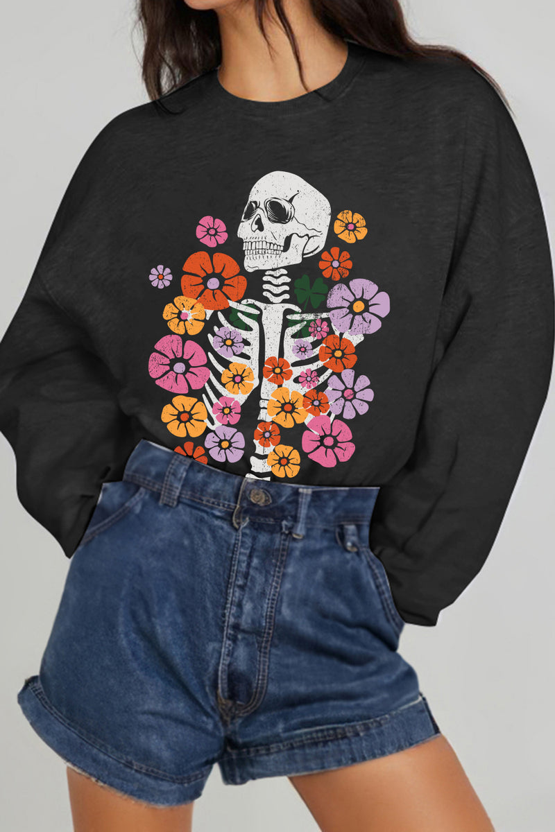 Simply Love Simply Love Full Size Flower Skeleton Graphic Sweatshirt