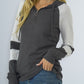 Shiny Waffle-Knit Raglan Sleeve Zipper Front Hoody