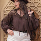 Plus Size Lace Detail Tie Neck Long Sleeve Blouse