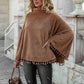 Full Size Turtleneck Tassel Hem Poncho