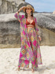 Printed Open Front Cardigan and Pants Set Cerise