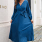 Pleated Long Sleeve Surplice Maxi Dress