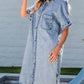 Pocketed Button Up Half Sleeve Denim Dress