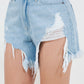 American Bazi High Waist Fringed Hem Denim Shorts