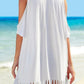 Fringe V-Neck Cold Shoulder Cover Up